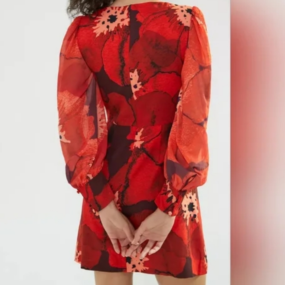 NWT Hutch Poppy Puff Sleeve Square Neck Mini Dress Size 12 Red Floral - Picture 3 of 16